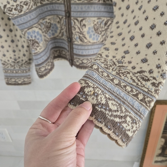 Dale of Norway 100% Wool Beige Blue Ivory Cream Brown Cardigan Sweater Small - Picture 7 of 12